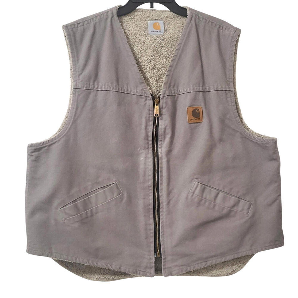 Vintage Carhartt Vest Mens Size XL Cement Gray V18 Duck Canvas Sherpa Lined USA